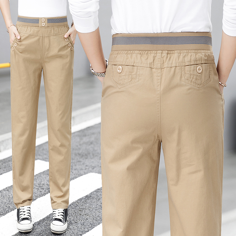 Elastic Waist Casual Pants for Women 2026 New Summer Thin High-Waisted Harem Workwear Women's Pants Pure Cotton Straight-Leg Pants