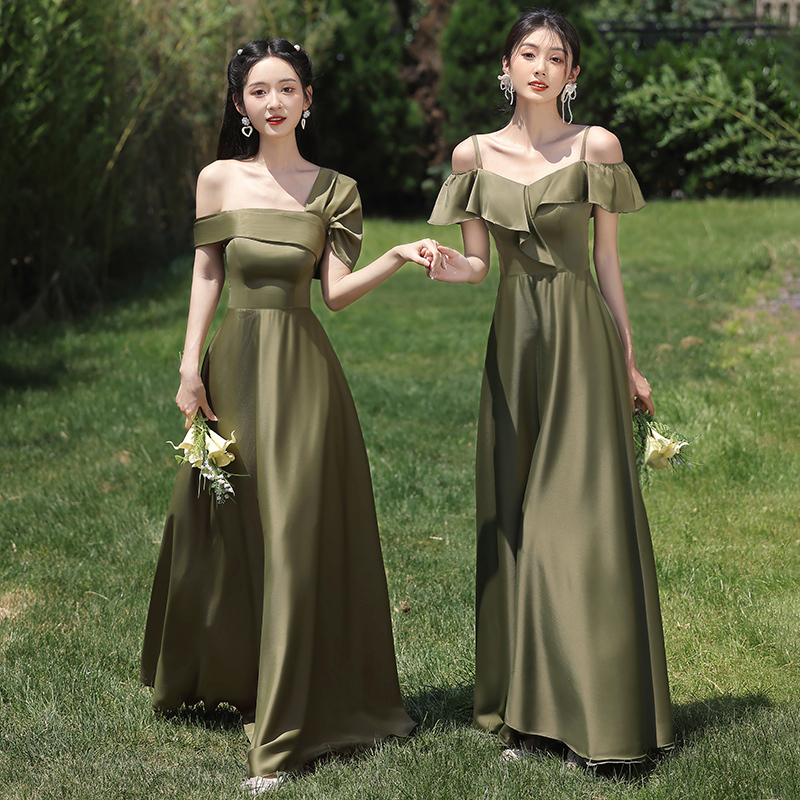 Green Bridesmaid Dress for Women 2026 New Satin Slim Fit Sister Group Evening Dress High-End Niche Summer