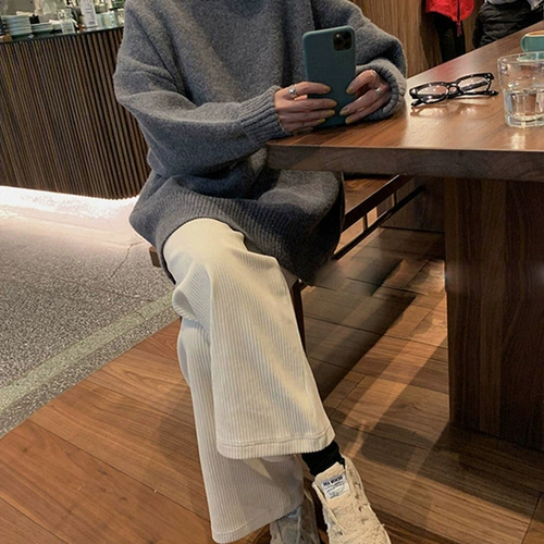 Tide, демисезонные вельветовые штаны, свободный прямой крой, высокая талия, по фигуре