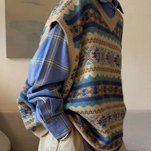 Демисезонный ретро свитер без рукавов, трикотажный жилет, французский стиль, свободный крой, в корейском стиле