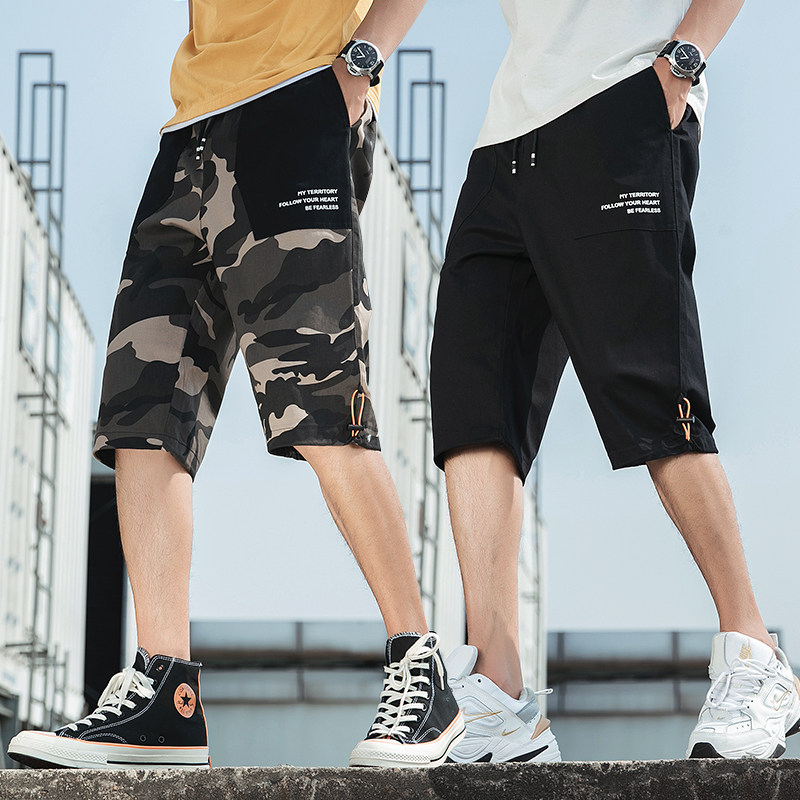 Overalls shorts men's summer trendy brand ins casual sports Korean version of the trend cotton five-point camouflage loose cropped pants