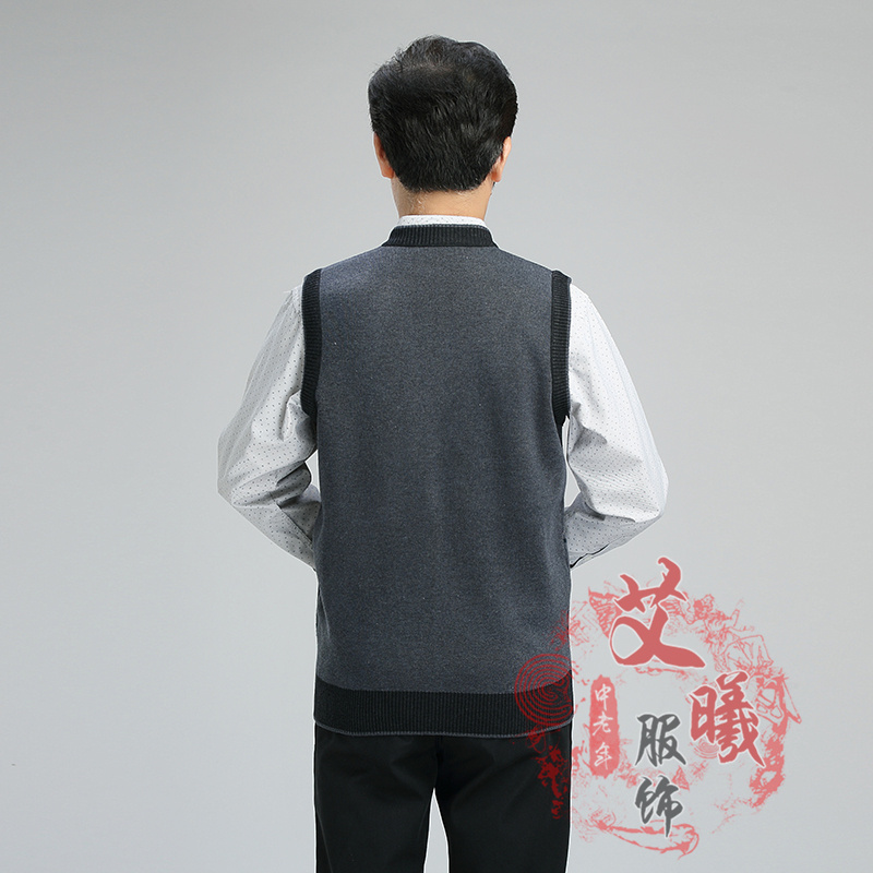 Trung niên cha áo len vest vest cộng với màu đỏ béo bẩm sinh năm đan áo len cardigan áo len kiểu hàn quốc