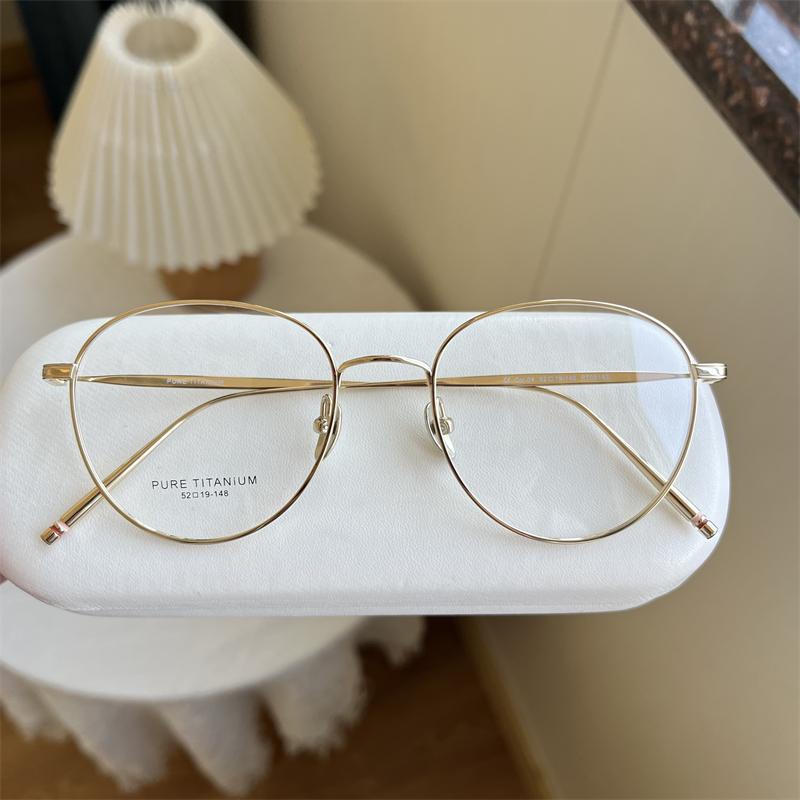 8g 138-52 Ultra-Light Gold-Edged Pure Titanium Office Korean-Style Medium-Sized Eyeglass Frames with Prescription Lenses for Men and Women Business Use