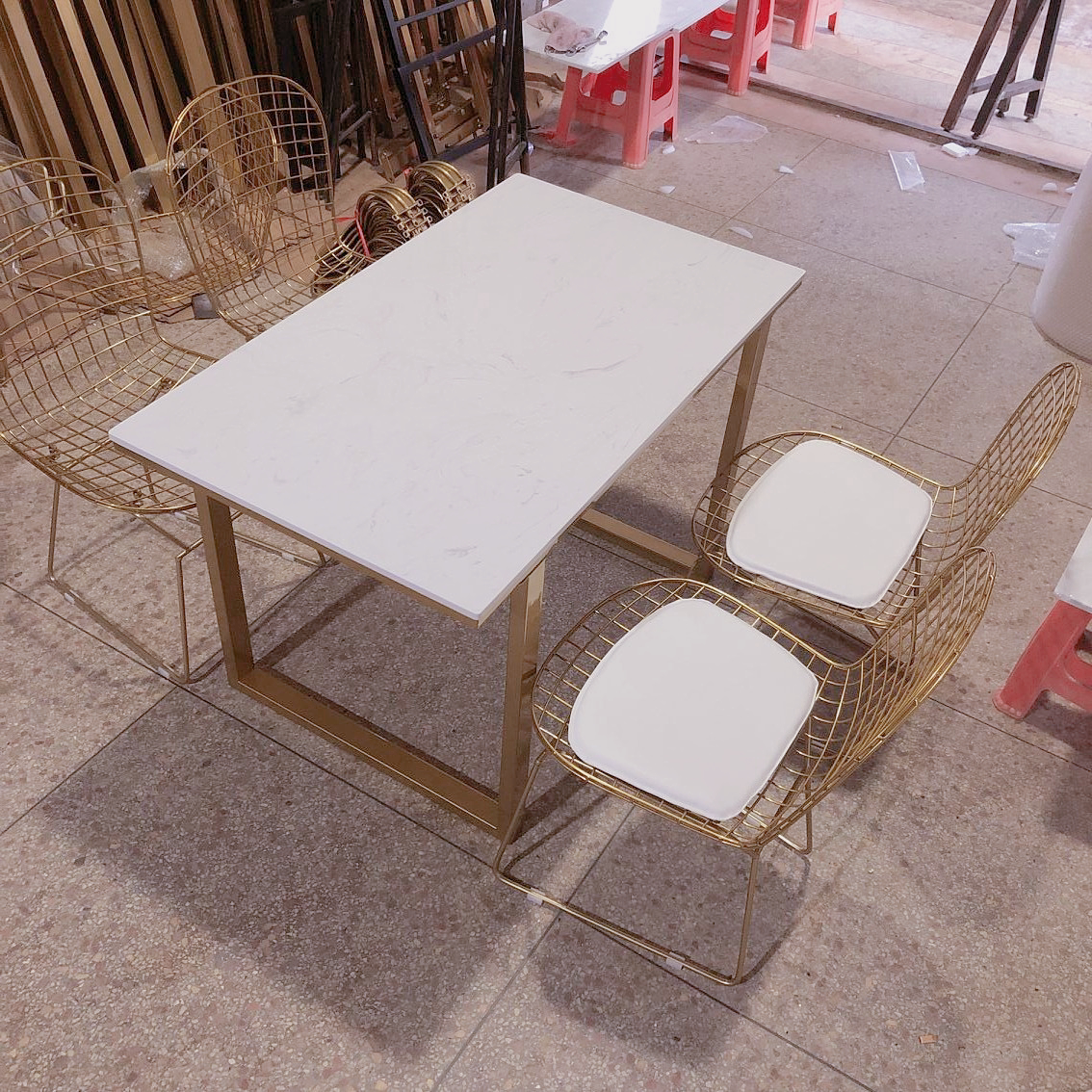 Nordic Iron Art Dinner Table Rectangular Table Home Minimalist Marble Table Dining shop Milk Tea Shop Table and chairs Composition