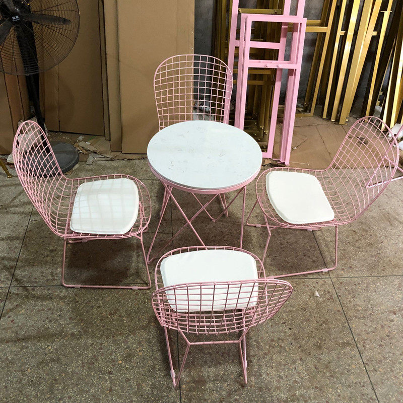 ins pink milk tea shop dessert coffee hall casual table and chairs marble small round table little fresh 1DE1-3DE9