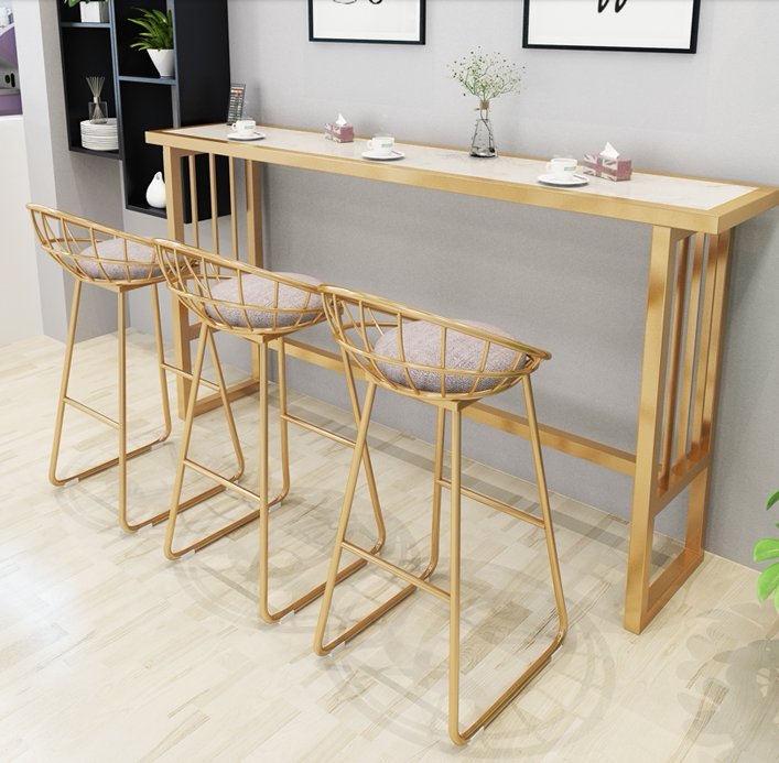 Nordic Marble Bar Table Tennis Table Tennis Red Against Wall Strip Table Golden Coffee Milk Tea Dessert Shop Light Lavish Table And Chairs