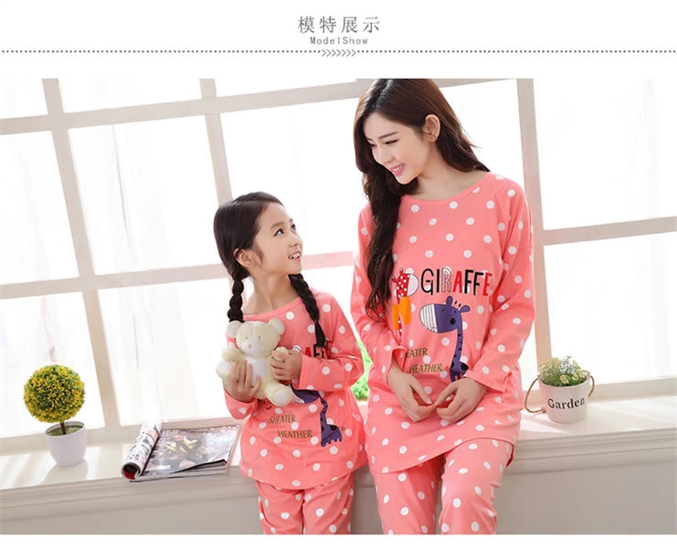 Mùa xuân và mùa thu Mẹ và con gái đồ ngủ bé gái cotton dài tay hươu cha mẹ-con phù hợp với trẻ em và các cô gái trong dịch vụ nhà lớn của trẻ em