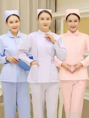 Nurse uniform two-piece suit Winter two-piece women's long-sleeved pink overalls Blue short short-sleeved white coat