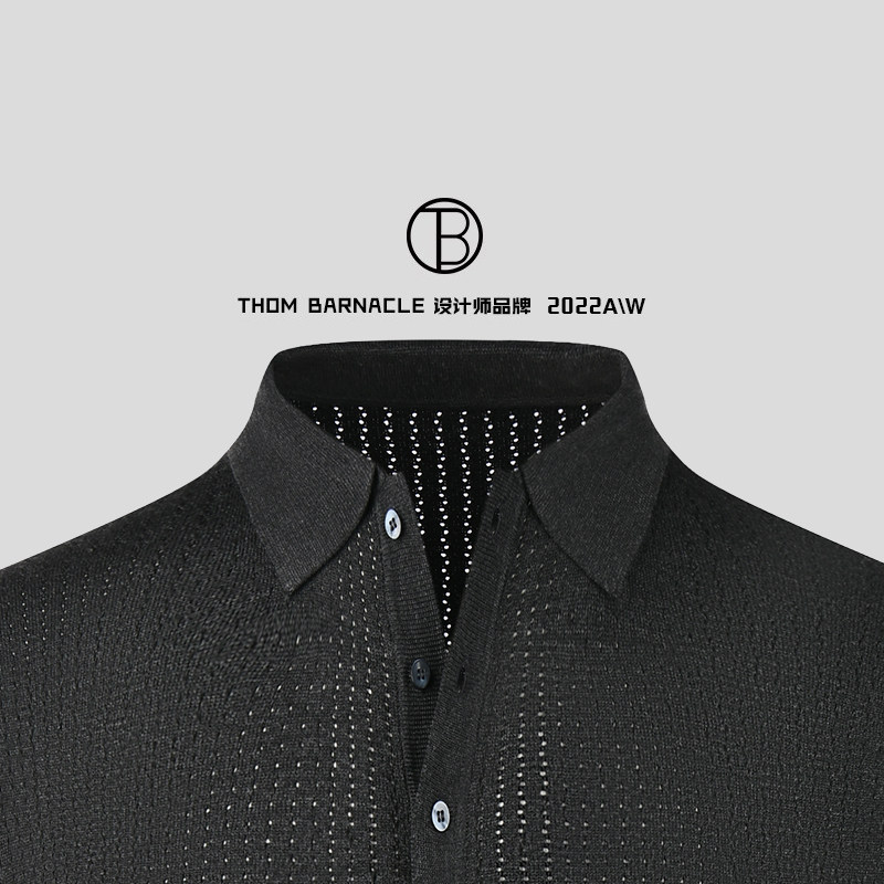 THOM Barnacle Official 2022 Fashion Ice Wire Knitted Thin Cutout Short Sleeve Polo Shirt