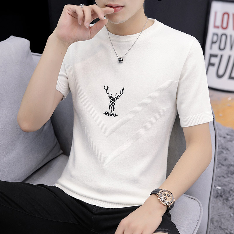 2022 autumn and winter new men's round neck sweater short-sleeved T-shirt Korean version trend half-sleeved sweater bottoming shirt