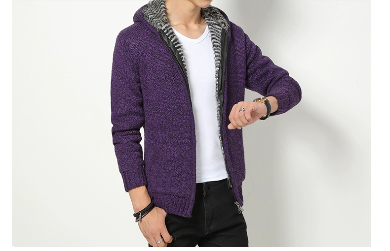 Mùa thu đông 2019 nam thanh niên áo len cộng với nhung dày đan áo len mỏng phù hợp với áo khoác cotton - Cardigan
