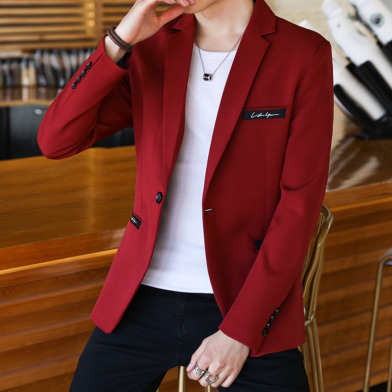 Men's Suit Jacket Autumn Youth Korean Style Student Handsome Single-Breasted Red Blazer Men's Casual Suit Trendy Men's Suit Jacket Autumn Youth Korean Style Student Handsome Single-Breasted Red Blazer Men's Casual Suit Trendy