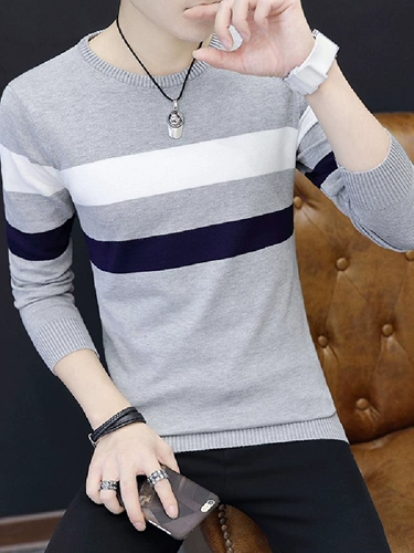 Весенний трикотажный тонкий шерстяной мужской свитер с круглым воротником для мальчиков, осенний, подходит для подростков, стиль