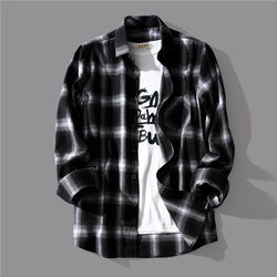 Black and white plaid shirt male Korean version of trendy spring and autumn shirts loose tide brand casual long sleeve jacket coat male summer