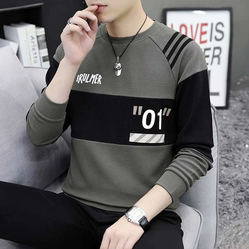 Осенний трендовый брендовый утепленный зимний лонгслив, круглый воротник, оверсайз