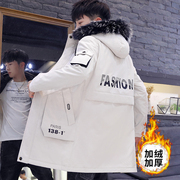 Đàn ông của chiếc áo khoác mùa thu đông 2019 bông mới phiên bản Hàn Quốc của quần áo xu hướng bông cộng với nhung cộng với độ dài vừa phải quần áo áo gió bông dày