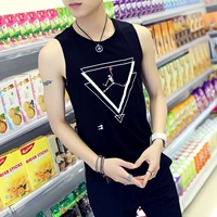 Phiên bản nam Hàn Quốc của áo vest tự canh nam thanh niên mùa hè cotton bó sát in áo thấm mồ hôi áo thể thao thủy triều không tay - Áo vest cotton ao ba lo nam