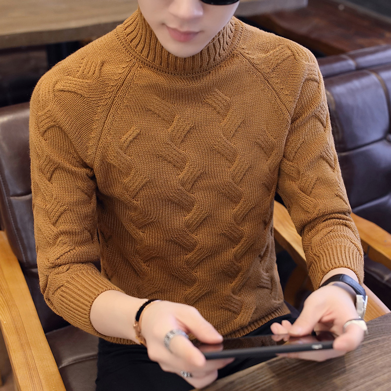 Autumn and Winter Sweaters for Men, Korean Style Slim Fit Men's Turtleneck Knitwear, Thickened Trendy Youth Tops, Men's Knitwear