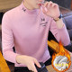 Men's long-sleeved T-shirt autumn and winter clothing for teenagers plus velvet half turtleneck trendy bottoming shirt warm autumn clothing