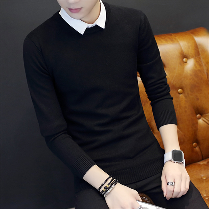 Fleece-Lined Thick Sweater for Men, Winter 2026 New Korean Style, Fake Two-Piece with Shirt Collar and Tie, Base Layer Knitwear