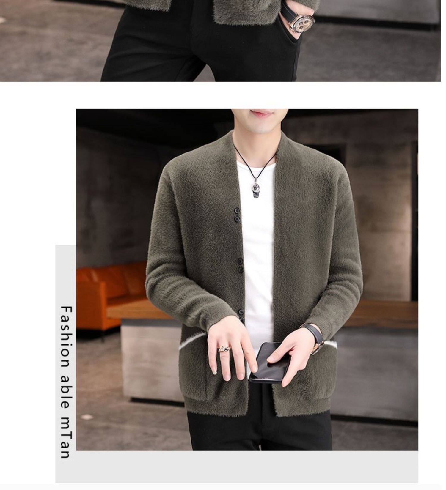 Мужской бархатный шерстяной свитер, демисезонный трикотажный кардиган, трендовая куртка, увеличенная толщина                    