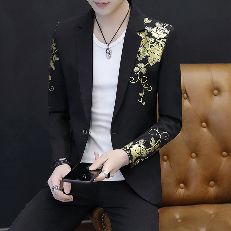 Small Suit Jacket for Men, Korean Style, Mid-Length Coat, Youth Student Print, Slim Fit, Stylish Top, Men's Casual Suit Small Suit Jacket for Men, Korean Style, Mid-Length Coat, Youth Student Print, Slim Fit, Stylish Top, Men's Casual Suit