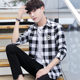 Spring and autumn plaid shirt men's jacket Korean style trendy slim long-sleeved T-shirt men's casual trendy brand shirt