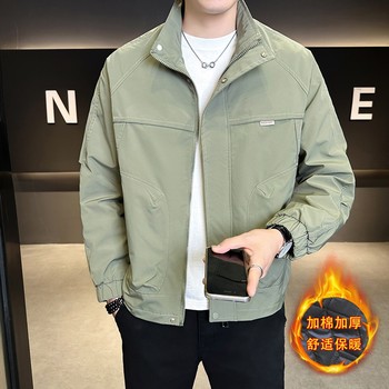 2025 Autumn/Winter New Men's Double-Layer Cotton Jacket, Simple and Versatile Stand Collar Padded Jacket, Thickened and Warm Workwear Top, Trendy