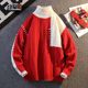 Red turtleneck sweater for male teenagers spliced ​​autumn and winter thickened warm student knitted bottoming shirt men's top