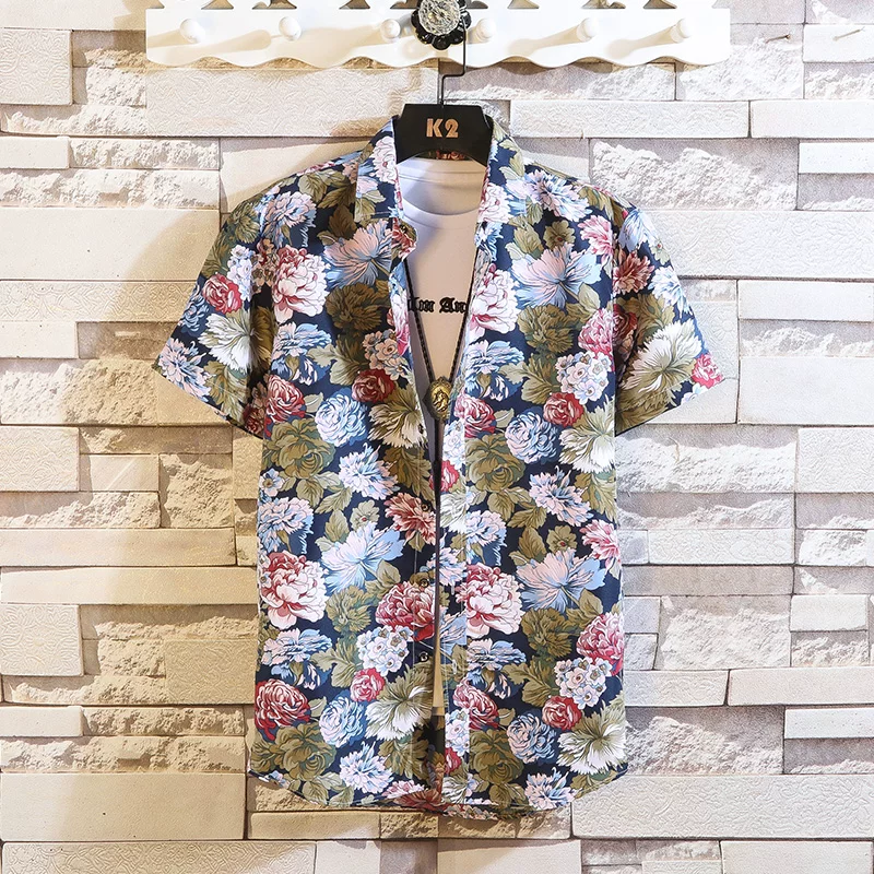 Summer fashionable shirt, Korean style, slim fit, floral print