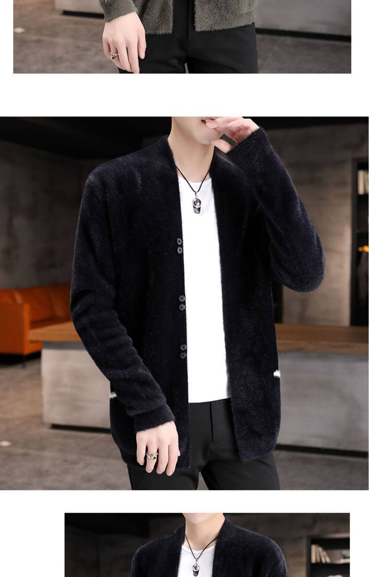 Мужской бархатный шерстяной свитер, демисезонный трикотажный кардиган, трендовая куртка, увеличенная толщина                    