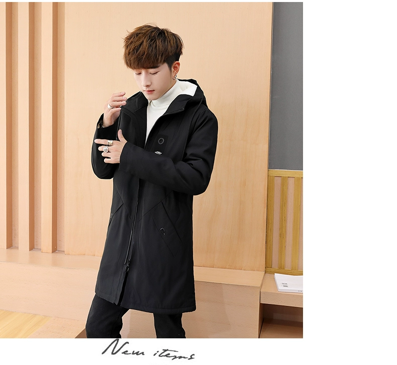 Áo khoác gió nam áo khoác nam 2021 phiên bản mới mùa thu đông Hàn Quốc của xu hướng cộng với chất liệu cotton dày dặn áo khoác dáng dài quần áo giản dị
