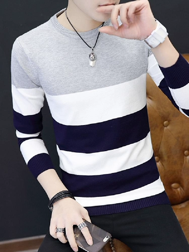 Весенний трикотажный тонкий шерстяной мужской свитер с круглым воротником для мальчиков, осенний, подходит для подростков, стиль