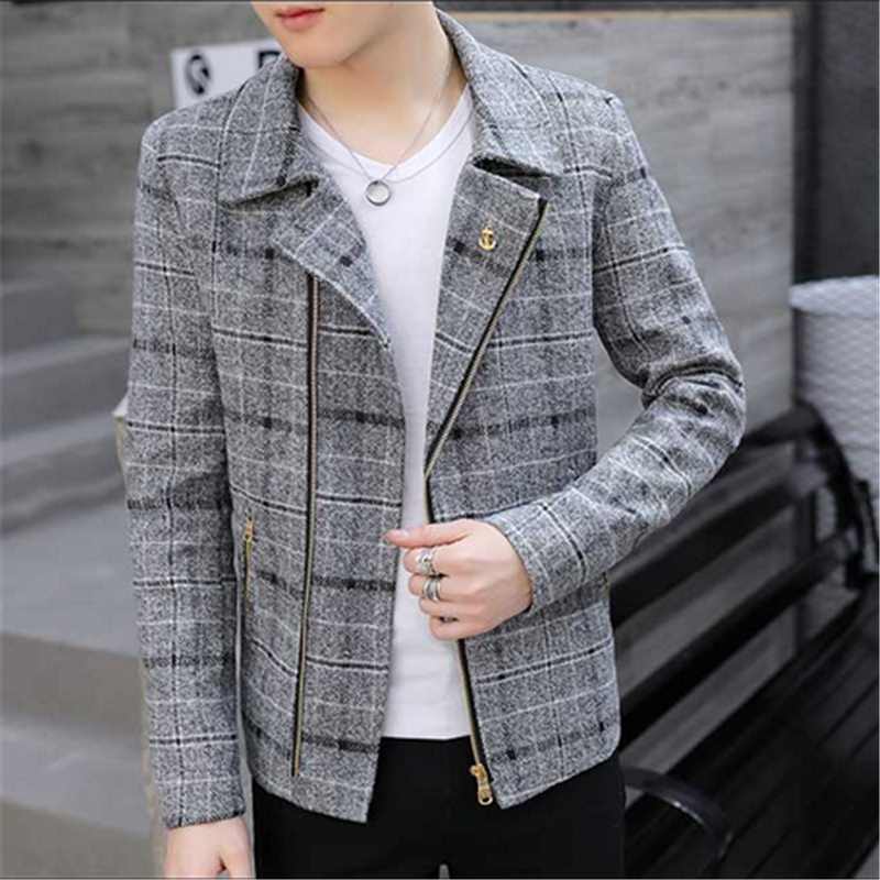 Men's windbreaker jacket 2021 spring slim youth casual small suit men's trend Korean version of houndstooth top