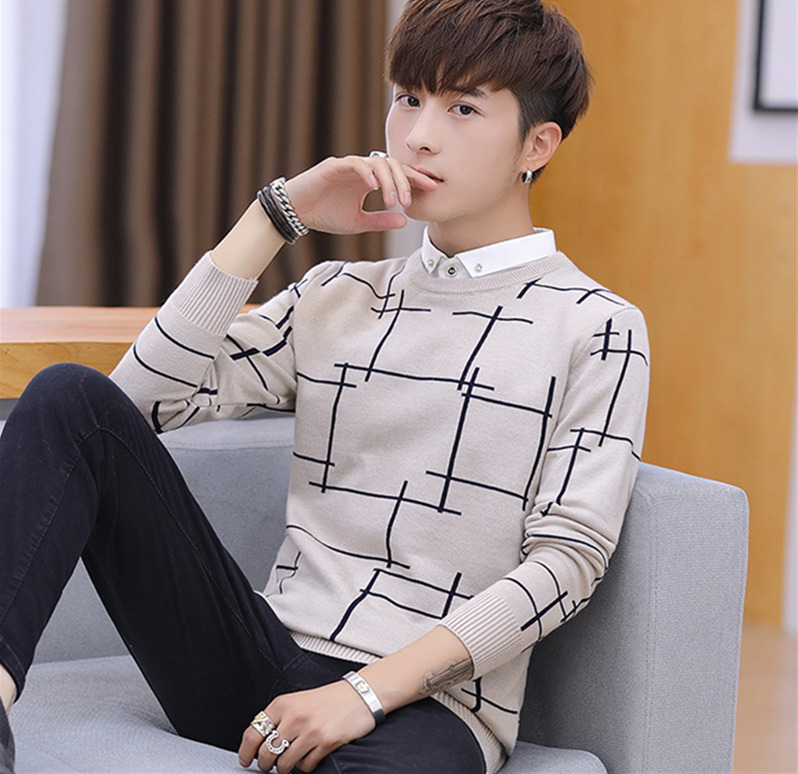 Autumn and Winter Fake Two-Piece Sweater for Men, Korean Style Shirt Collar Knitwear, Fake Collar Long-Sleeve Shirt with Collar, Trendy Top Autumn and Winter Fake Two-Piece Sweater for Men, Korean Style Shirt Collar Knitwear, Fake Collar Long-Sleeve Shirt with Collar, Trendy Top
