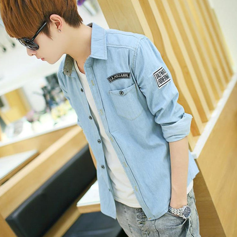 In spring 2023 new jean shirt male sleeves in Han - Edition shirt male handsome coat trend clothes