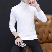 Autumn and winter turtleneck sweater mens sweater Korean slim white bottomed sweater solid color trend mens clothing