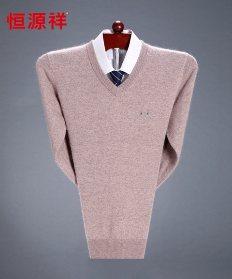 Hengyuan xiang cashmere nam áo len v cổ áo dày trung niên người đàn ông kinh doanh tinh khiết cashmere gà cổ trái tim áo len cha váy chỉnh sửa mã lớn.