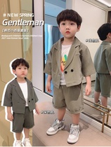 Youyou home mens baby suit suit boy foreign style two-piece Childrens solid color dress coat short children