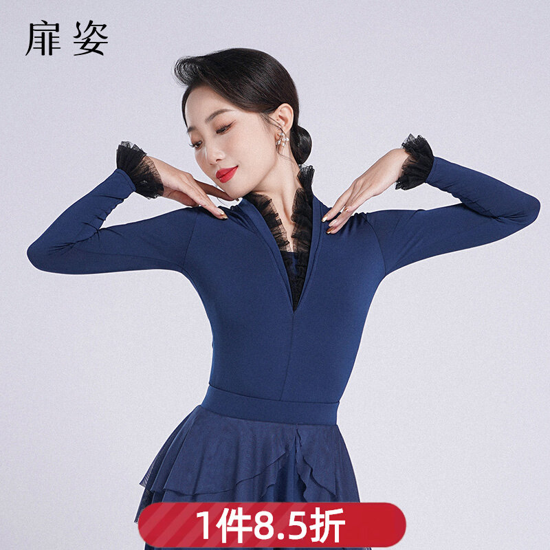 Title posture Morden dance clothes autumn and winter long sleeves women's ballroom dancing blouses square dance Gitba waltz one-piece clothes 1114-Taobao