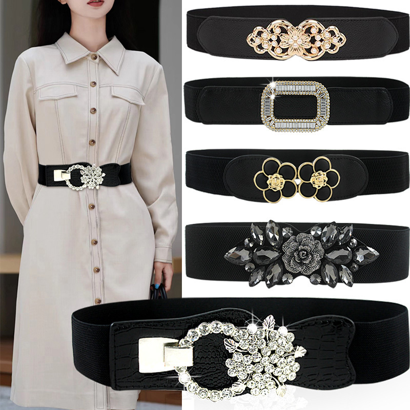 High-End Waist-Cinching Belt, Versatile Elastic Waistband, Elegant Black Waist Cincher for Women's Sweaters, down Jackets, and Dresses