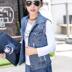 Denim chuồng phụ nữ mùa xuân và mùa thu mới phiên bản Hàn Quốc của clip ngựa vest không tay vai cardigan phụ nữ bên ngoài một chiếc áo khoác lông ngắn 