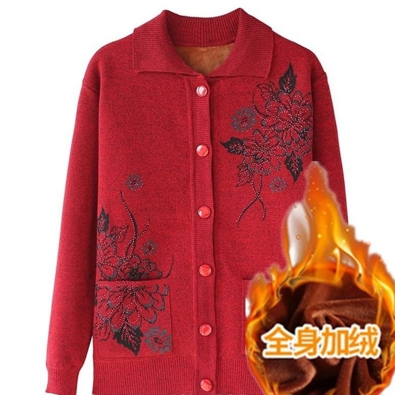 Cũ người đàn ông áo len phụ nữ granny cardigan 60-70 tuổi già người quần áo mùa xuân và mùa thu cũ mùa thu áo phụ nữ và mùa đông 80