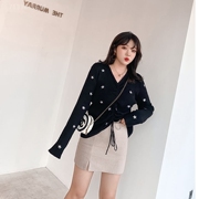 Tamandi chất béo mm hoa nhỏ mã lớn phụ nữ chuỗi thêu knitsweater của loose-fitting đầu V-cổ cho thấy chiếc áo sơ mi mỏng