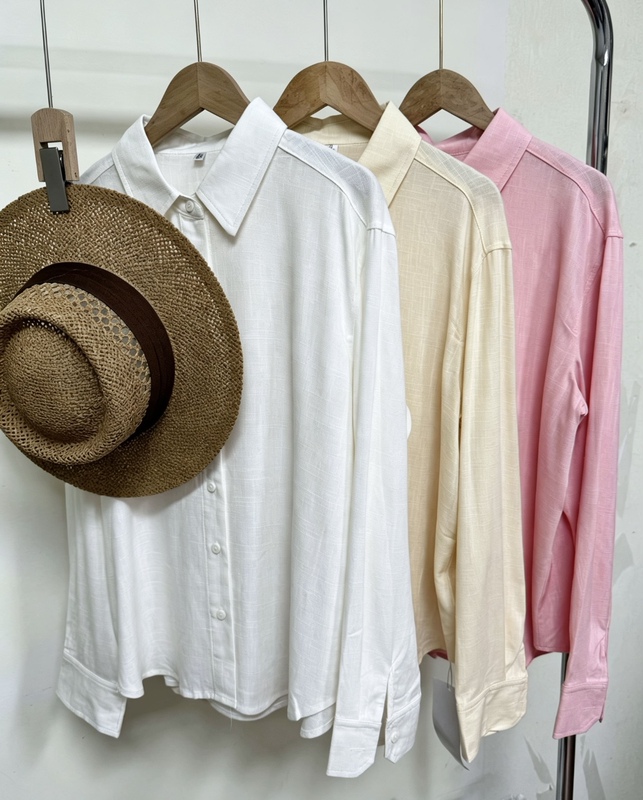 Solid Color Linen Texture Loose Shirt, Simple Lapel Thin Long-Sleeved Top 20251 Solid Color Linen Texture Loose Shirt, Simple Lapel Thin Long-Sleeved Top 20251