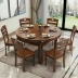 Bàn ăn gỗ nguyên khối đơn giản và hiện đại, bàn ăn gấp, bàn tròn màu trắng, có thể điều chỉnh kích thước, hai bàn ăn, 1 bàn và 6 ghế - Bàn