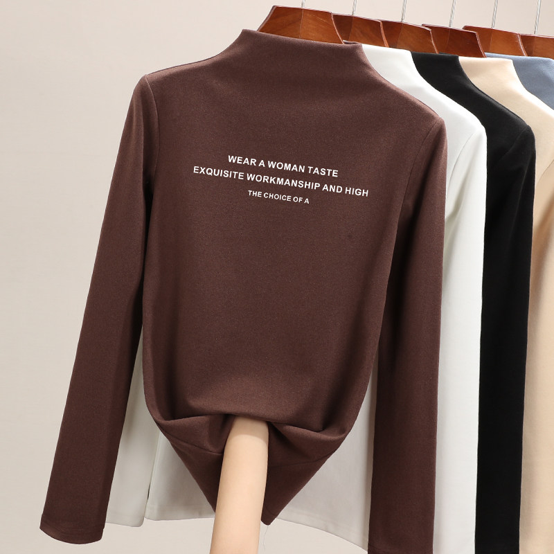 潮牌德绒打底衫女秋冬内搭洋气半高领t恤女大码新款时尚百搭上衣