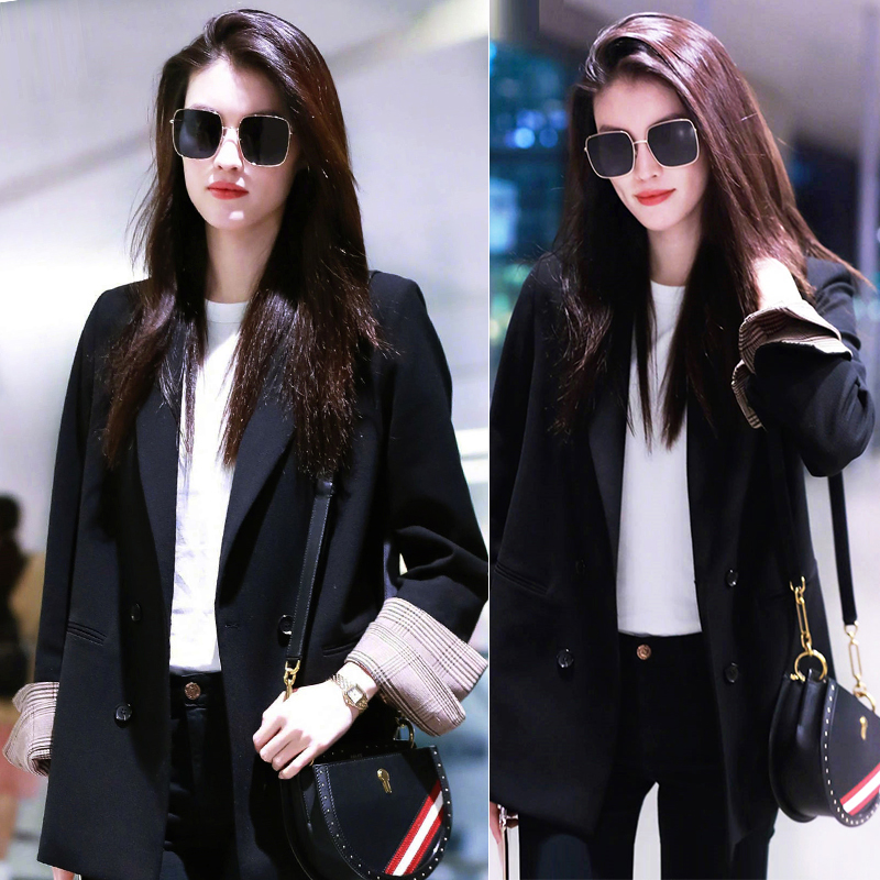 Black autumn fashionable classic suit jacket for leisure, Korean style, oversize
