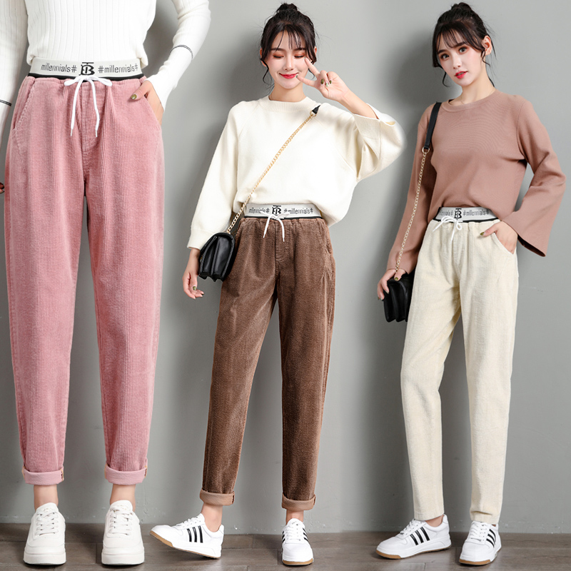 Fashion brand autumn and winter new corduroy pants women's straight tube Harem pants loose and versatile high-waisted casual pants Dad pants