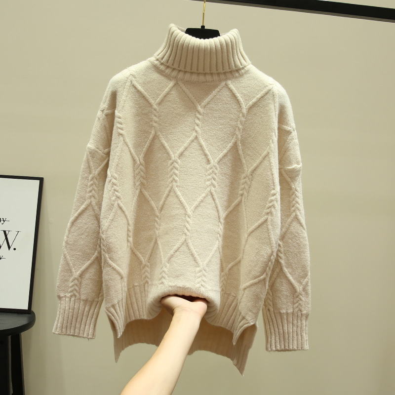 Tide brand Korean version loose lazy wind thickened front short back long turtleneck sweater women's autumn and winter new sweater pullover